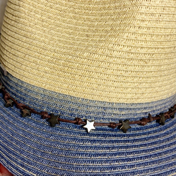 San Diego Hat Straw Fedora Blue Brim Star Adjustable Band - Picture 10 of 14